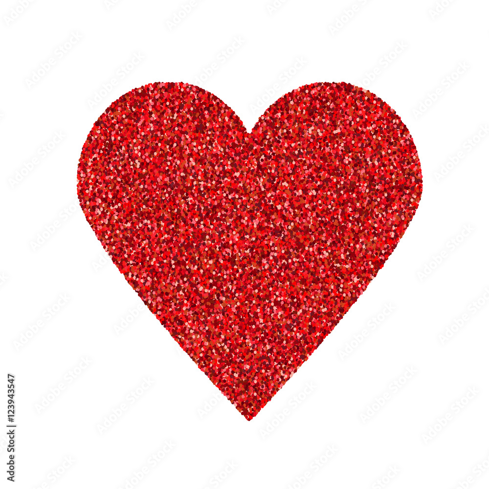 Glittering red heart shape isolated on white. Vector illustration Glittering red heart shape isolated on white. Vector illustration