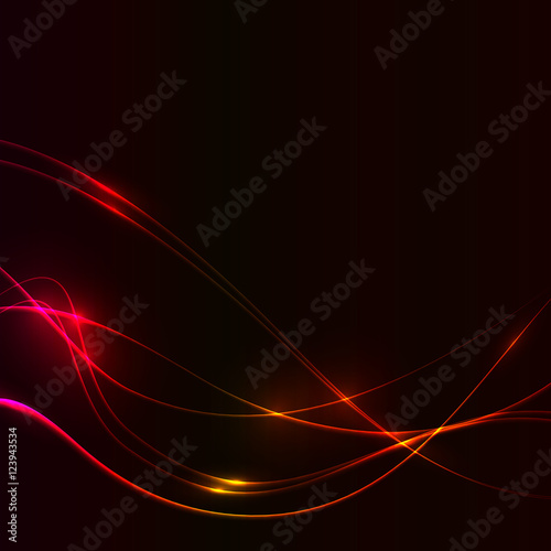 Dark background with red laser shine neon waves