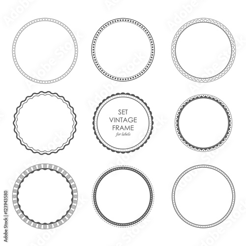 Set of black vintage circular frames with ornament. A set of abstract black symbols. Collection of retro banners. Circle empty templates with place for information and text. photo