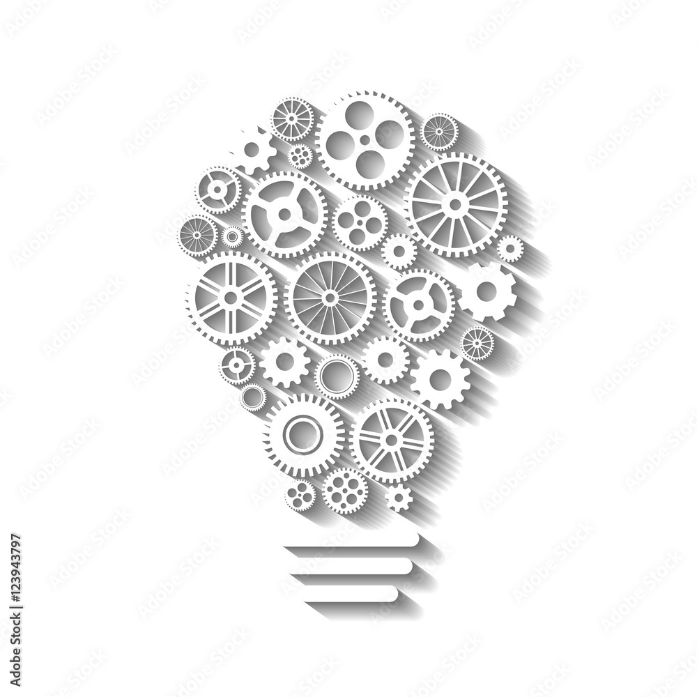 Light bulb with gears inside and shadows Light bulb with gears inside and shadows