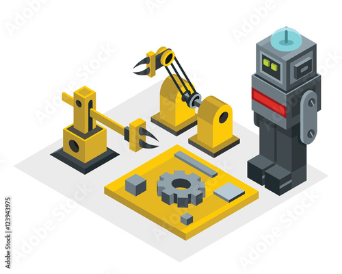 Robot factory in isometric style