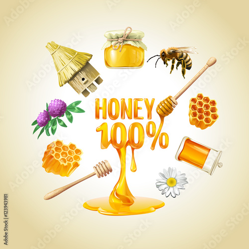 Set of vector honey icons.
