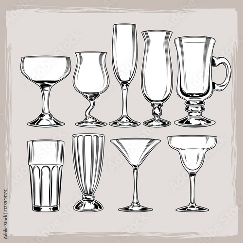 Vector set of empty cocktail glasses
