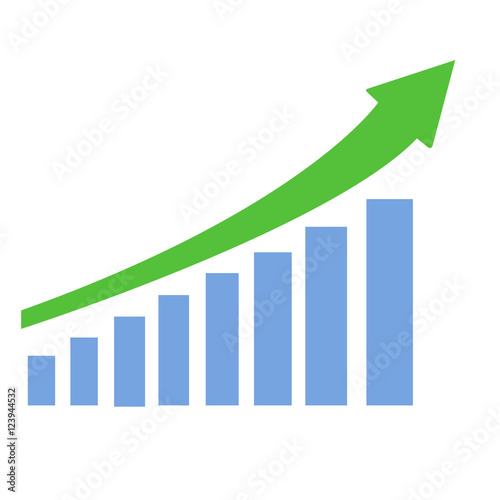 graph up blue bar green arrow vector illustration