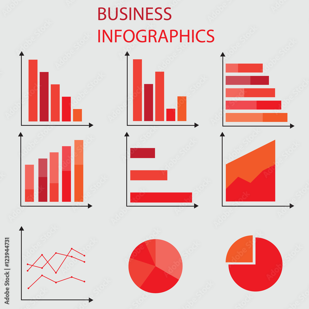 Business infographic data market elements dot bar pie charts diagrams and graphs flat icons set isolated vector illustration