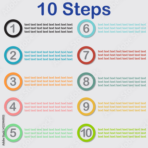 Flat UI design. Step infographic. 10 steps vector illustration