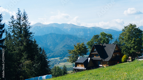 Fototapeta Naklejka Na Ścianę i Meble -  Guesthouse and mountain landscape horizon in Zakopane