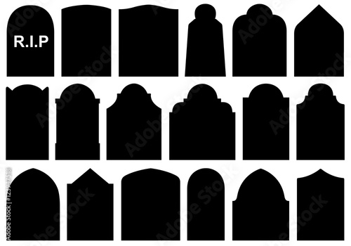 Valokuvatapetti Illustration of different Halloween gravestones isolated on white