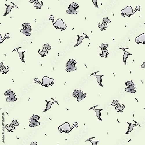 Seamless pixel pattern with funny cartoon dinosaurs. Ideal for c