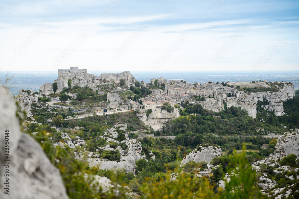 remote view of the antique fortress of les baux de provence in southern france remote view of the antique fortress of les baux de provence in southern france