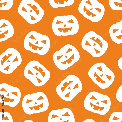 Halloween tile vector pattern with white pumpkin on orange background
