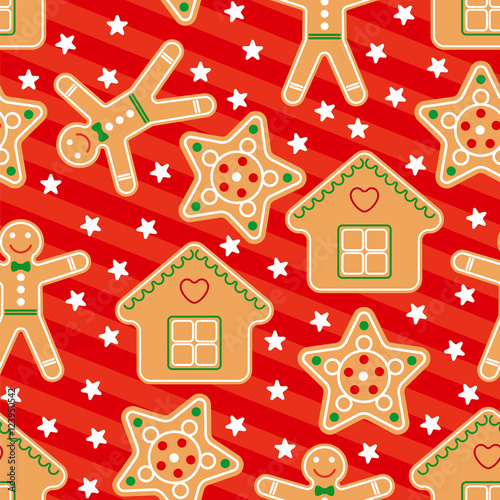 Seamless Vector Pattern with Gingerbread in Flat Style