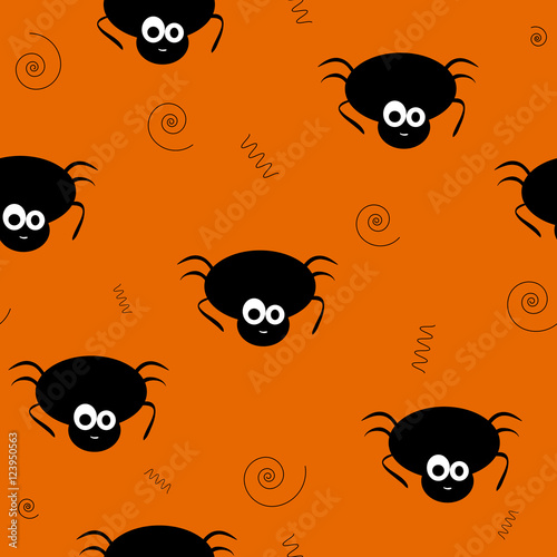 Seamless pattern vector of funny and cute black spiders. Hallowe