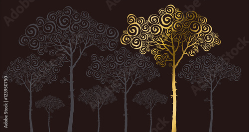 vector illustration of gold pine silhouette