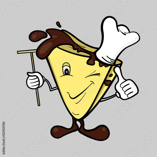 Crepe cartoon character with human facial features holding a spreader.
