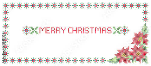 Christmas card, cross-stitch embroidery imitation.