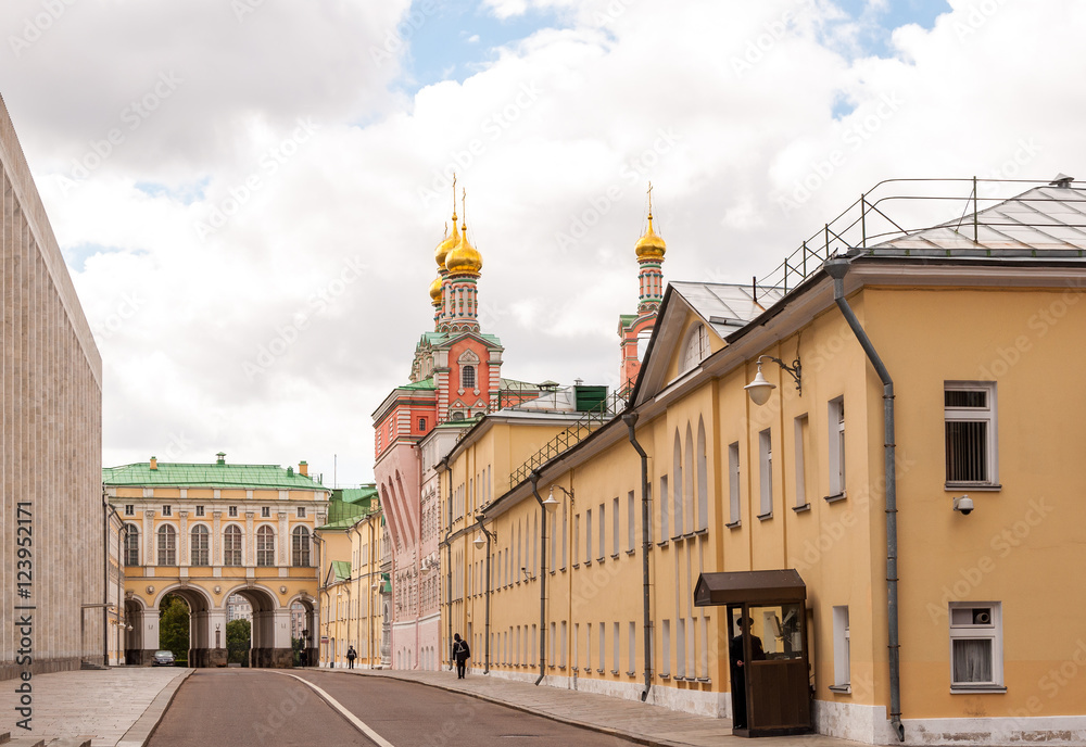 View of the Church and buildings on the territory of the Moscow Kremlin in Russia