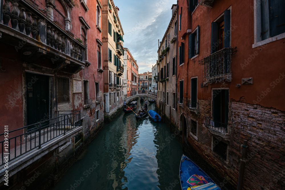 Venice city, Italy. Canals, gondola and buildings