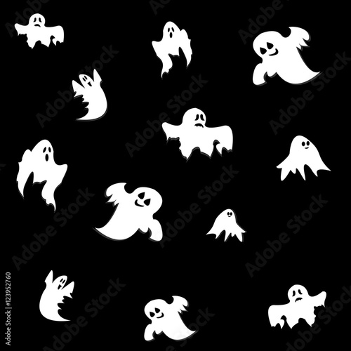 Set of cute and funny Halloween ghosts. Vector of white ghosts.