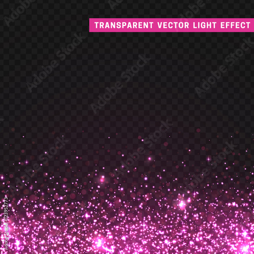 Transparent vector light effect pink. Glitter particles, shining stars , space background. Bright design element, pink luxury greeting card