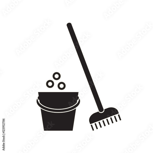 Bucket and mop on white background.