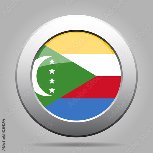Free Download Flag of Comoros. Shiny metal gray round button. - GFXLoad