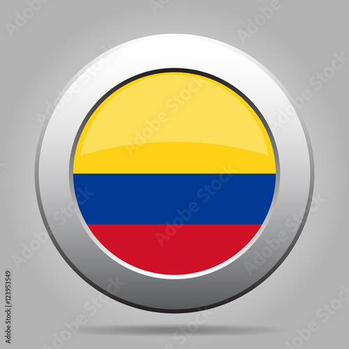 Free Download Flag of Colombia. Shiny metal gray round button. - GFXLoad