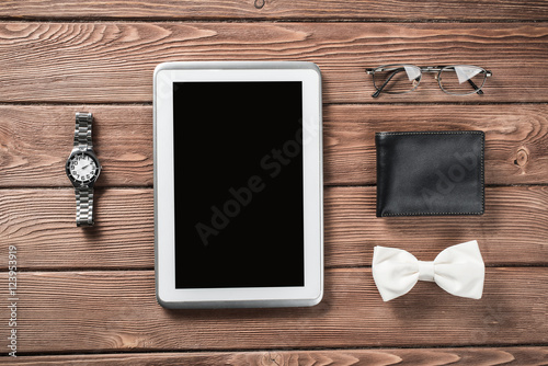 Hipster set on wooden table