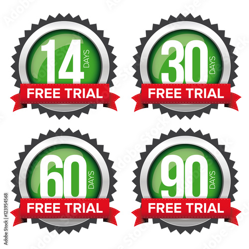 Free trial badges vector set with ribbons