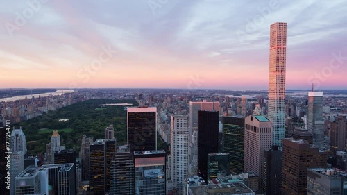 New York City Skyline and Central Park in Manhattan Day To Night Sunset Timelapse
