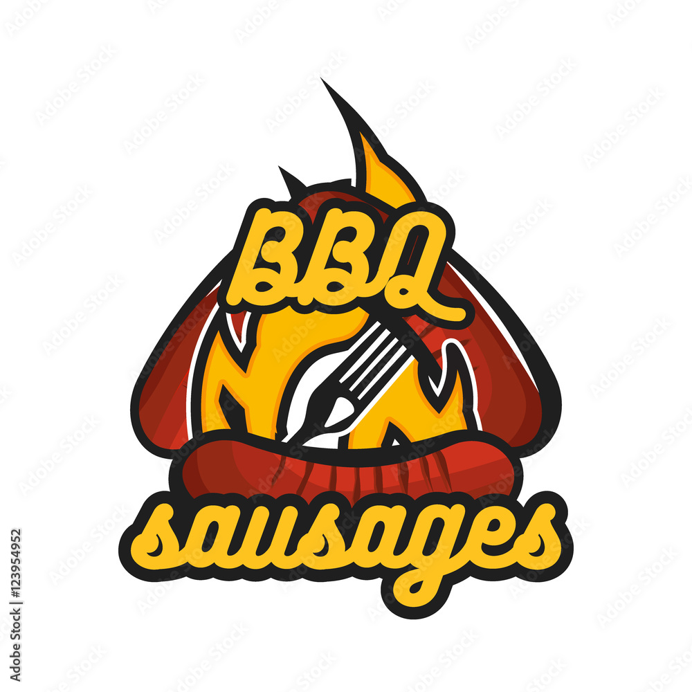 Creative logo design with barbecue sausages. Vector illustration. Designed to label, emblem or badge for bbq house, menu design.