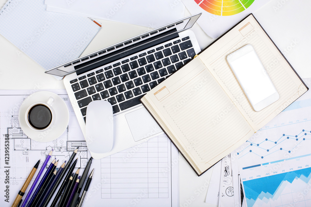 Office desktop with technology and supplies Office desktop with technology and supplies