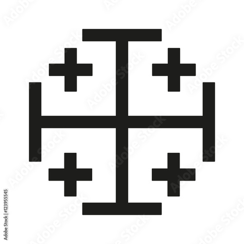 Jerusalem Cross Icon black silhouette. Ancient Christian sign. Raster illustration.