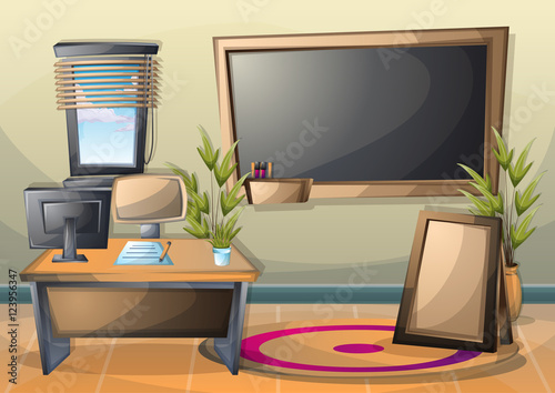cartoon vector illustration interior classroom with separated layers in 2d graphic