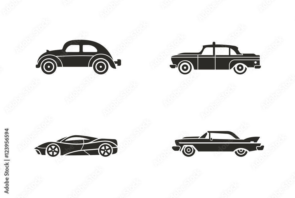 Car silhouettes vector icon. Retro Taxi vehicles Logo design