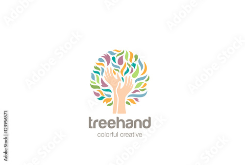 Hands Tree Logo design vector. Helping Charity Logotype icon