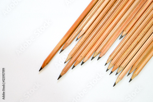 Wood made drawing pencils on white background