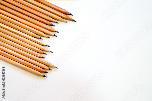 Wood made drawing pencils on white background