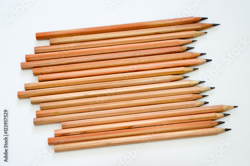 Wood made drawing pencils on white background