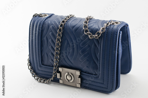 Blue women's handbag on a white background