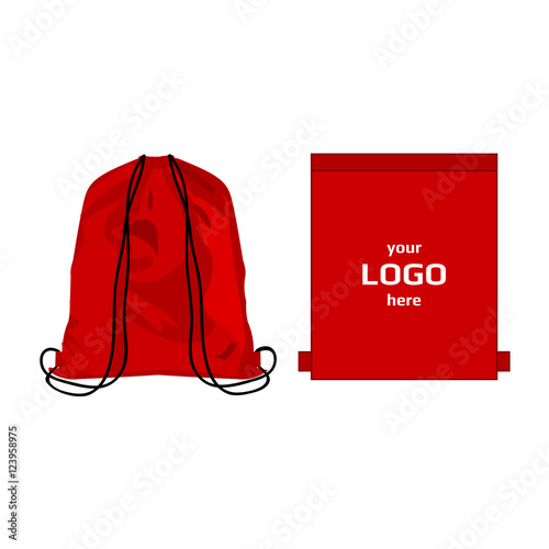 Drawstring sport bag red color, place for logo isolated vector on the white background