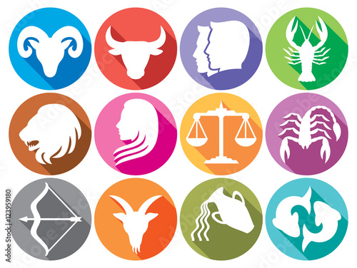 zodiac signs flat buttons (set of horoscope symbols, astrology icons set)
