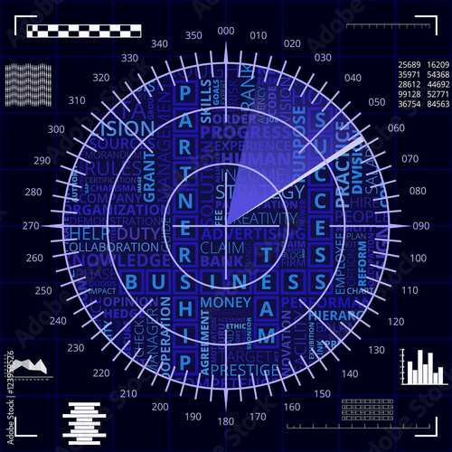 Business radar screen of blue and white shades