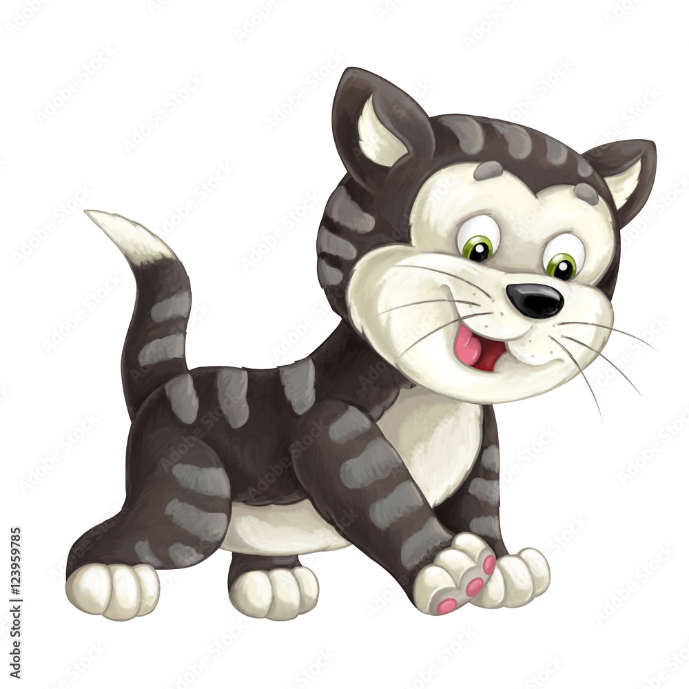 Cartoon happy cat is walking and looking - artistic style - isolated - illustration for children