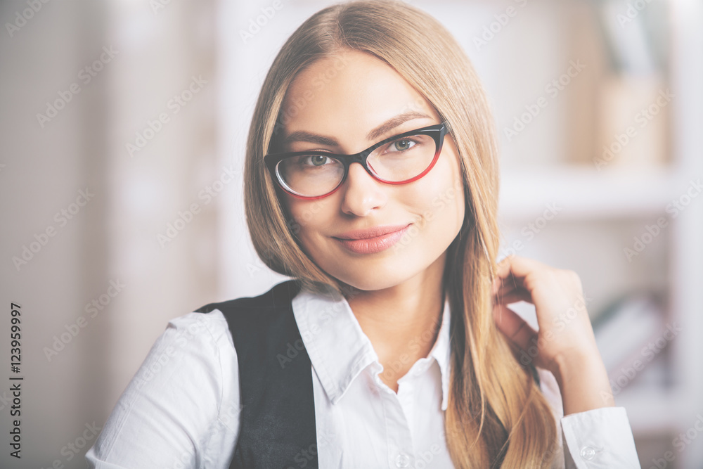 Beautiful businesslady with hand in hair Beautiful businesslady with hand in hair