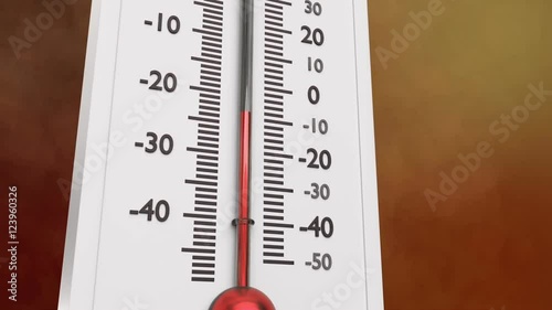 Close up at increasing temperature on thermometer. Animation of thermometer with increasing red indicator. Mask for thermometer included.