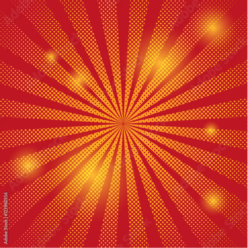 Retro rays red background raster comic gradient halftone pop-art style