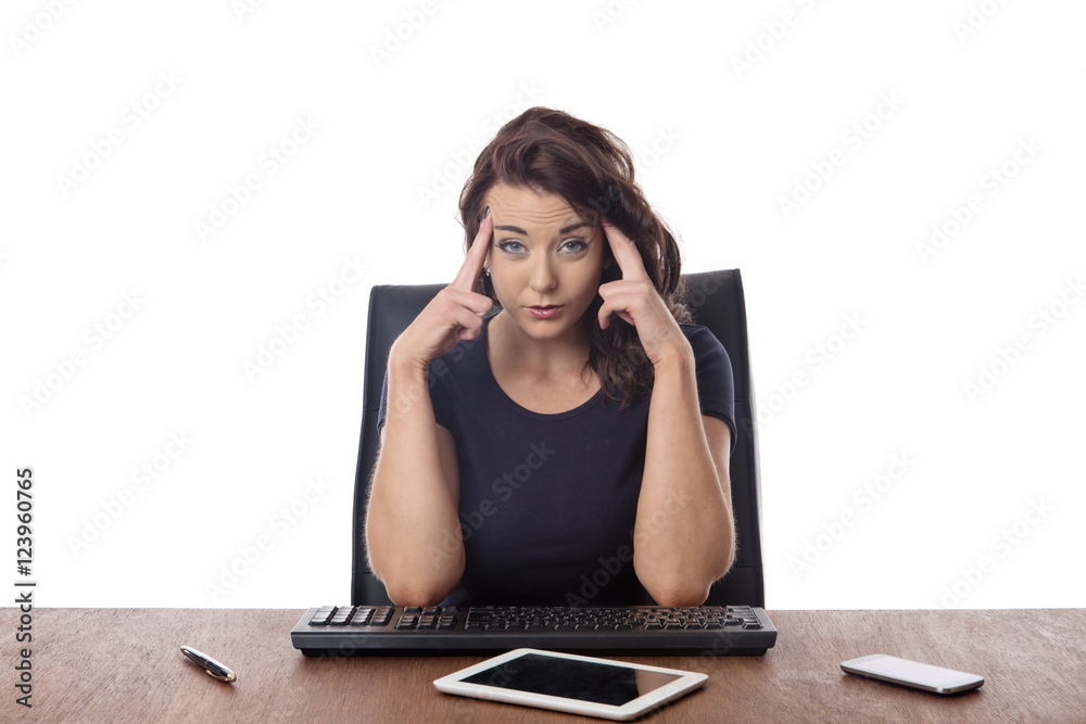 business woman sitting at desk at the office business woman sitting at desk at the office