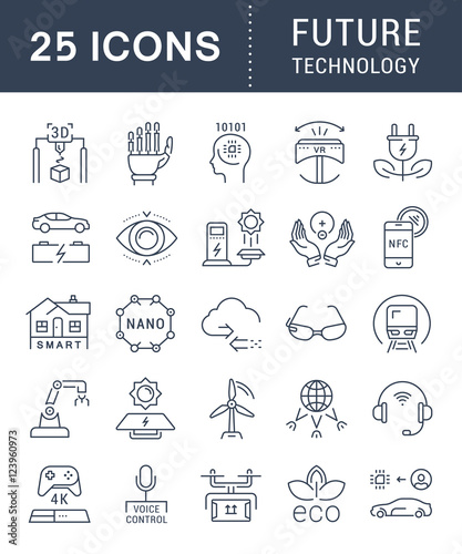 Set Vector Flat Line Icons Future Technology
