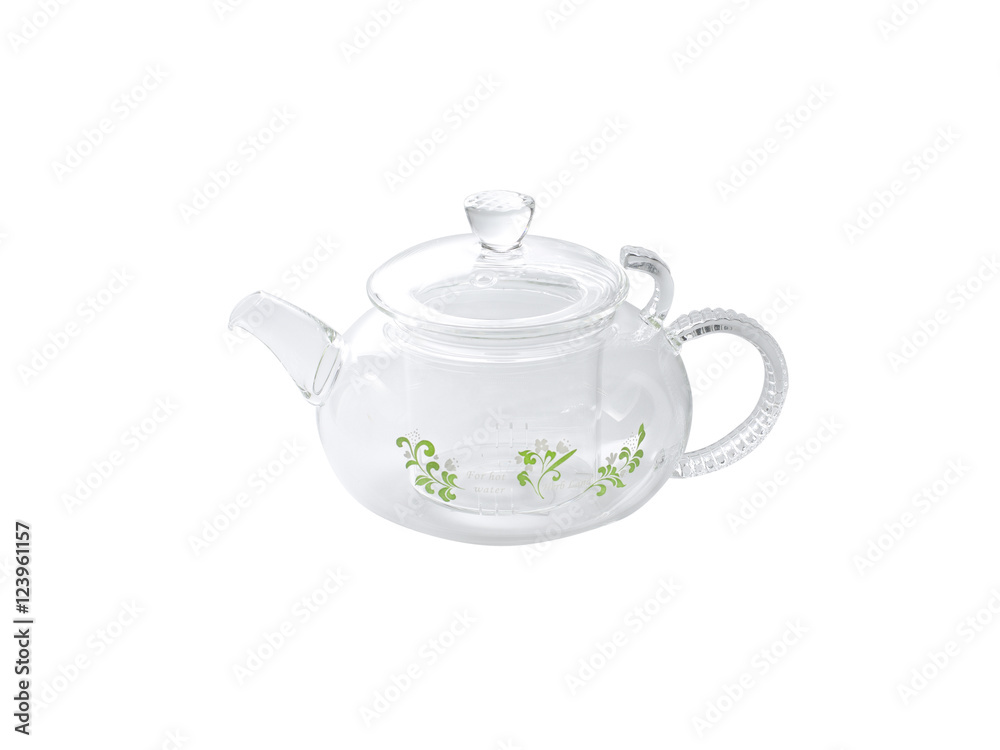Empty glass teapot isolated on white background